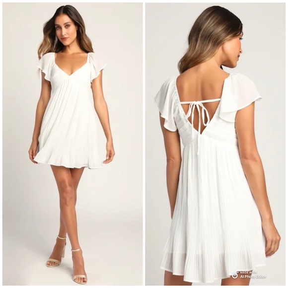 Lulus Dresses & Skirts - Lulus Large Amalfi Coast White Pleated Flutter Sleeve Mini Dress NWOT
